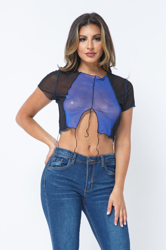 Mesh Contarst Stitch Color Block Crop Top [Pack of 6]