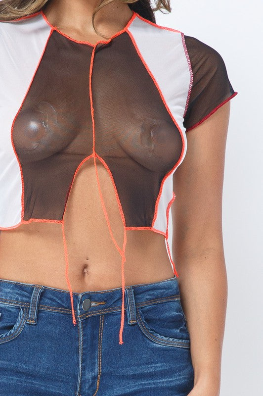 Mesh Contarst Stitch Color Block Crop Top [Pack of 6]