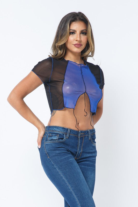 Mesh Contarst Stitch Color Block Crop Top [Pack of 6]