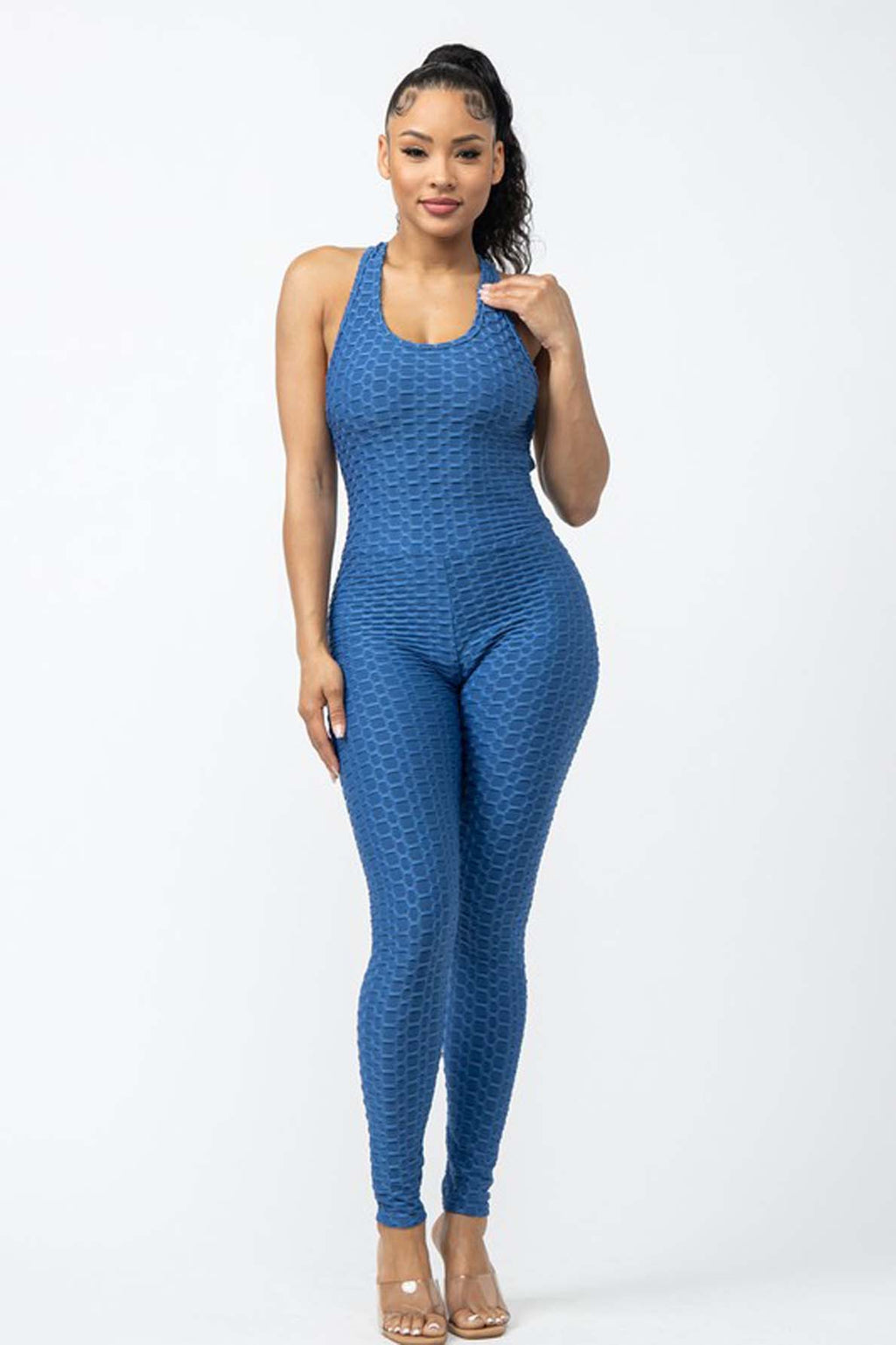 Honeycomb Textured Crisscross Back One-Piece Jumpsuit [6-Pack]