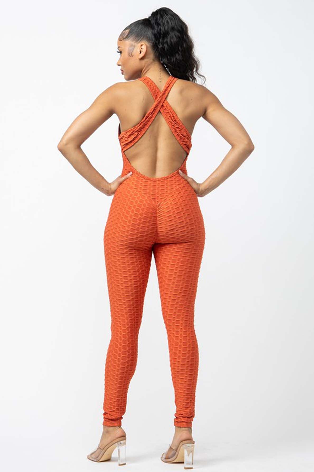 Honeycomb Textured Crisscross Back One-Piece Jumpsuit [6-Pack]