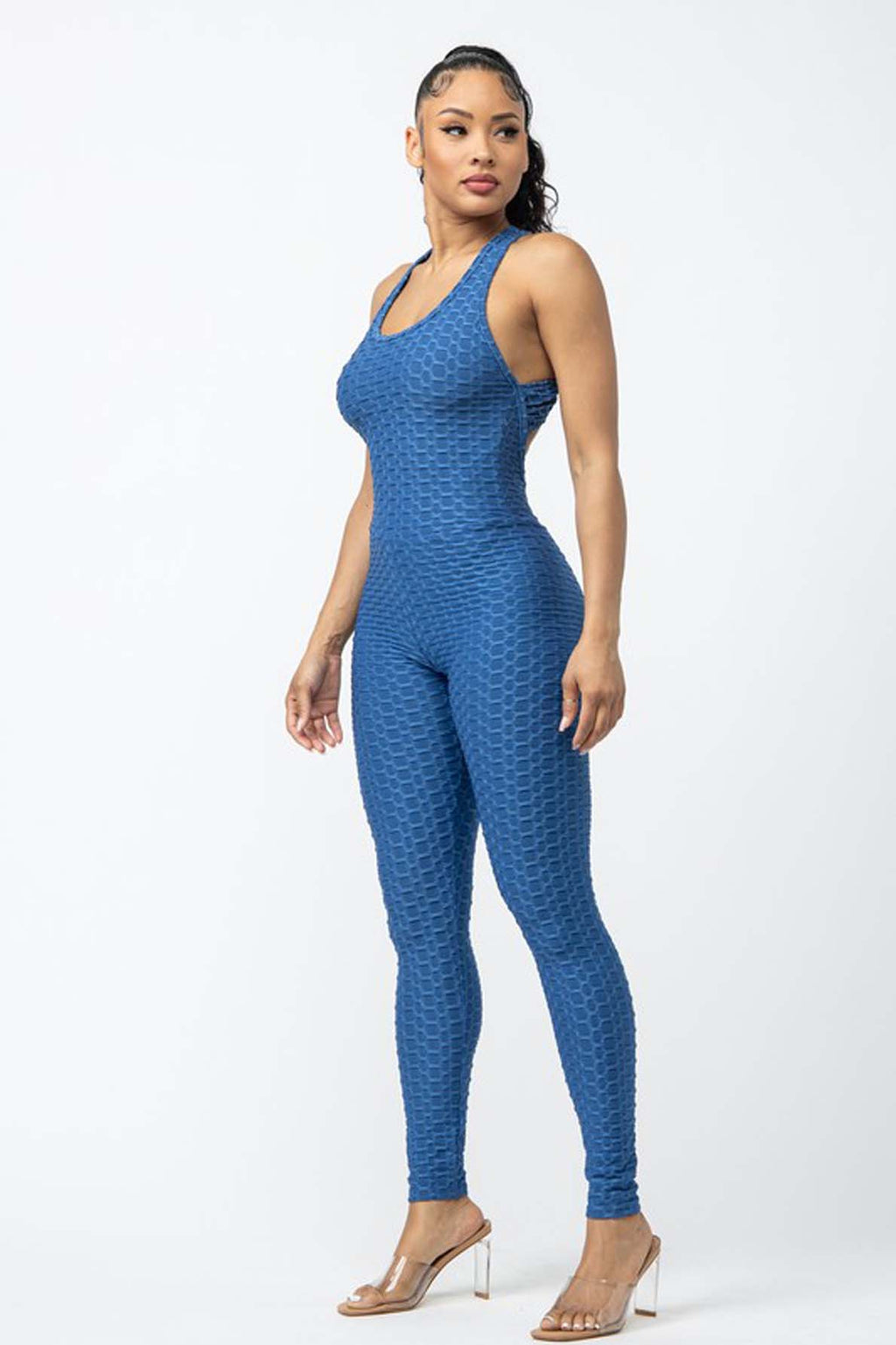 Honeycomb Textured Crisscross Back One-Piece Jumpsuit [6-Pack]