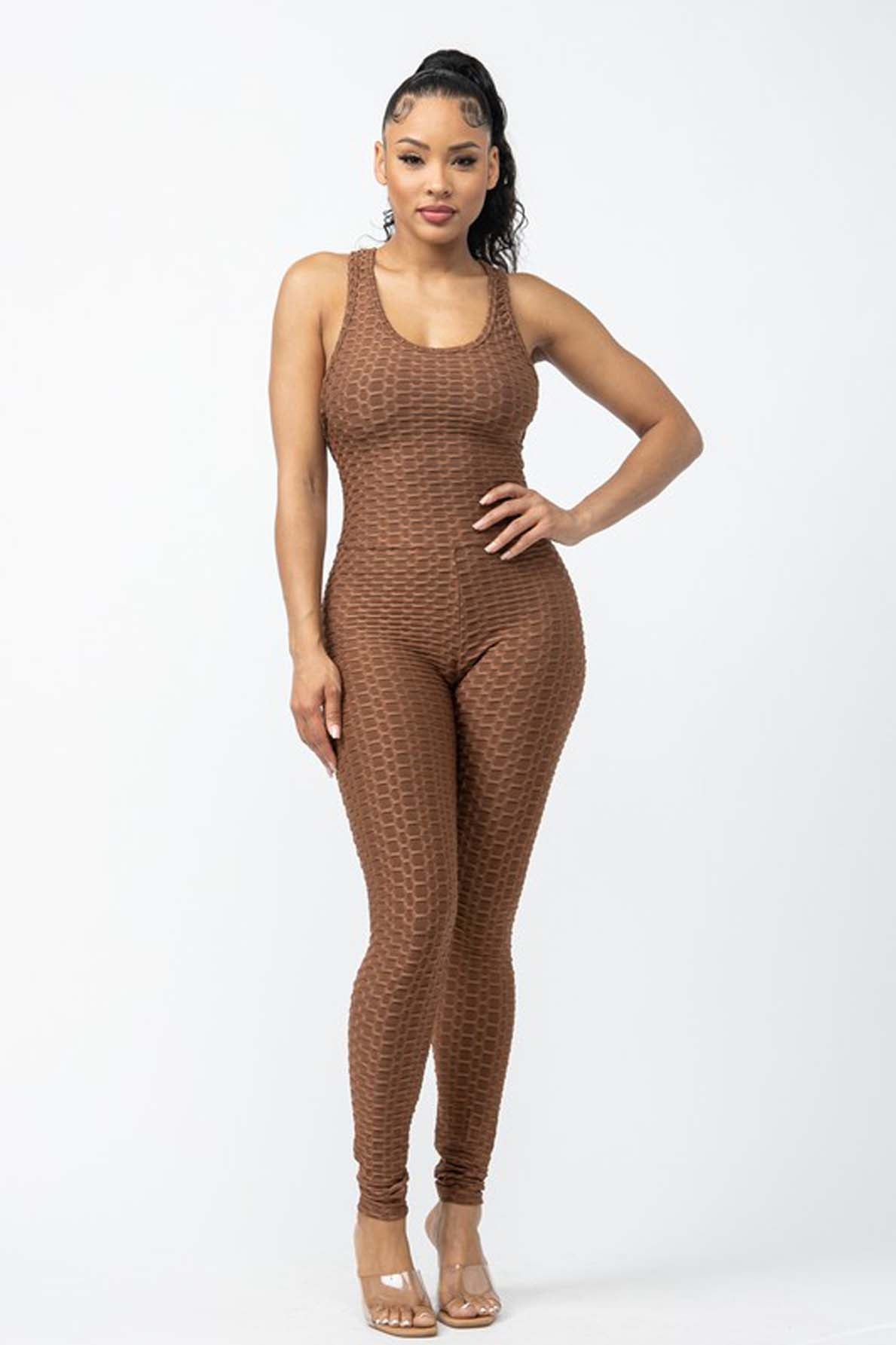 Honeycomb Textured Crisscross Back One-Piece Jumpsuit [6-Pack]
