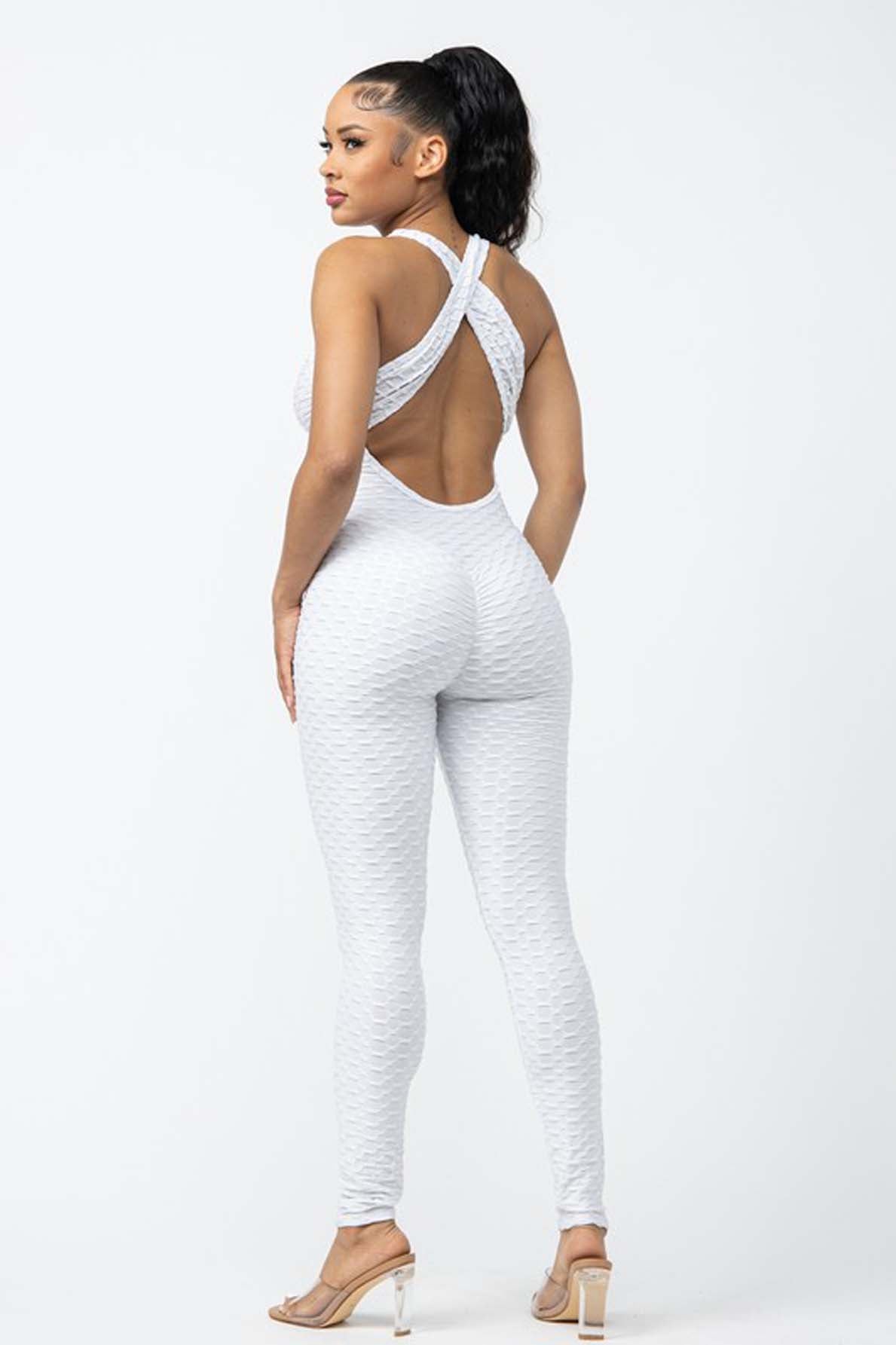 Honeycomb Textured Crisscross Back One-Piece Jumpsuit [6-Pack]