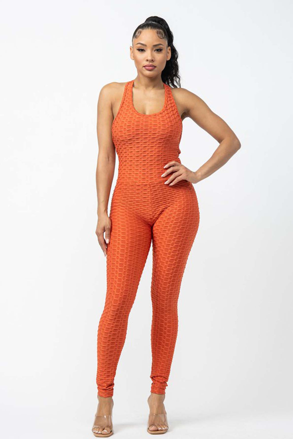 Honeycomb Textured Crisscross Back One-Piece Jumpsuit [6-Pack]