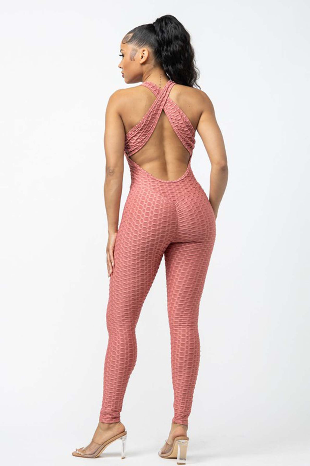 Honeycomb Textured Crisscross Back One-Piece Jumpsuit [6-Pack]