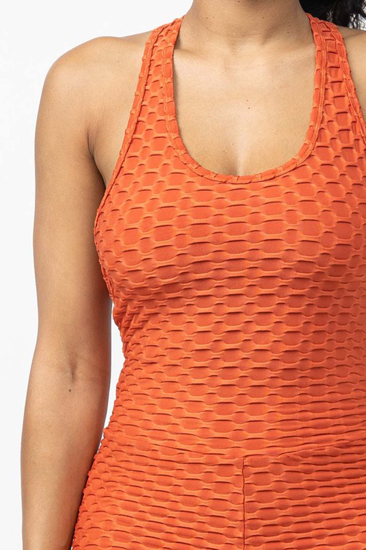 Honeycomb Textured Crisscross Back One-Piece Jumpsuit [6-Pack]