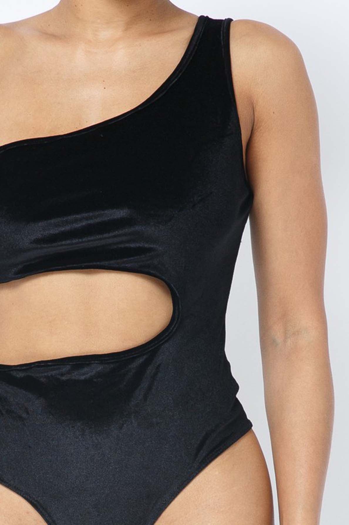 Velvet One-Shoulder Cutout Bodysuit – [Pack of 6]
