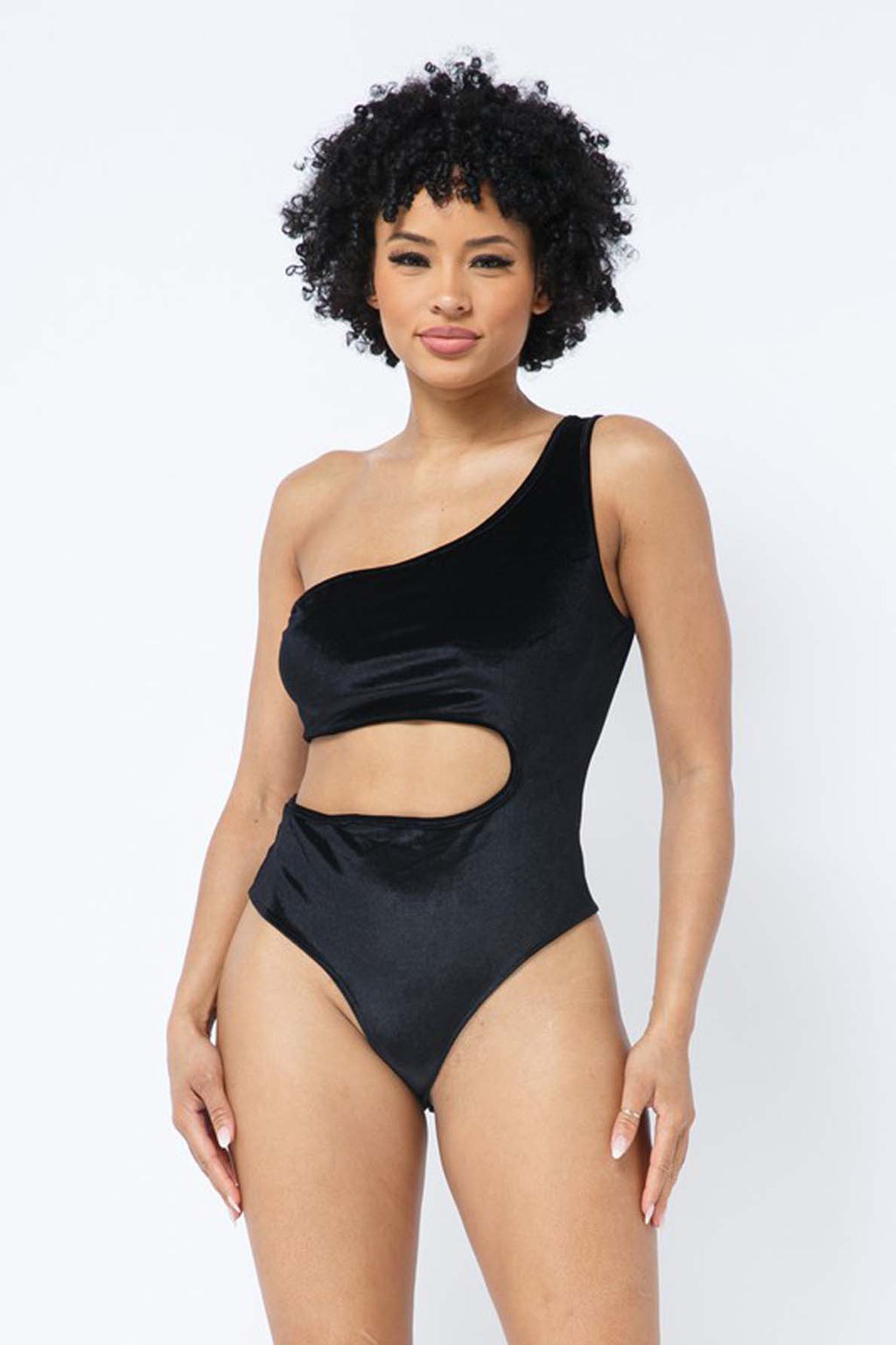 Velvet One-Shoulder Cutout Bodysuit – [Pack of 6]