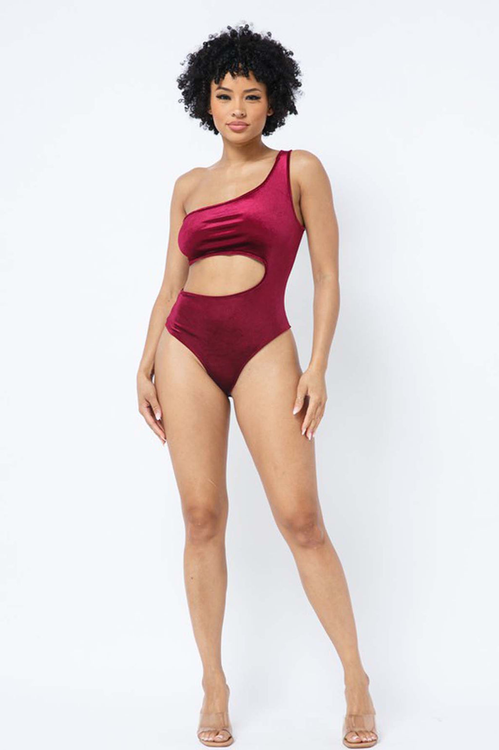 Velvet One-Shoulder Cutout Bodysuit – [Pack of 6]