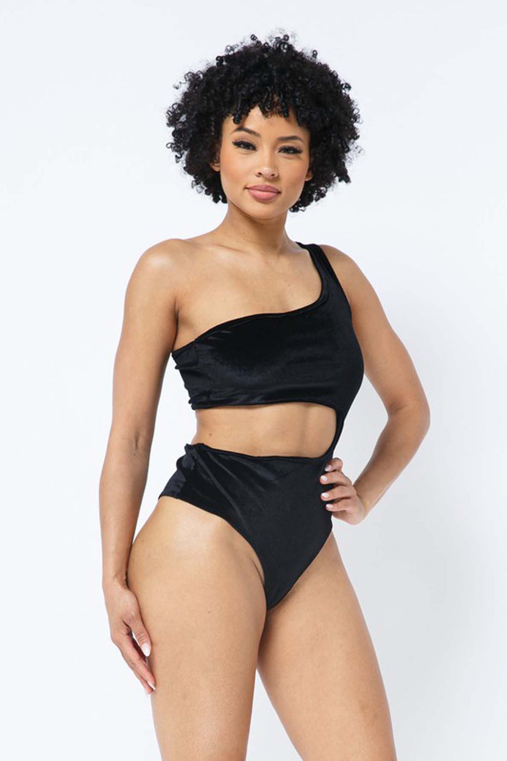 Velvet One-Shoulder Cutout Bodysuit – [Pack of 6]
