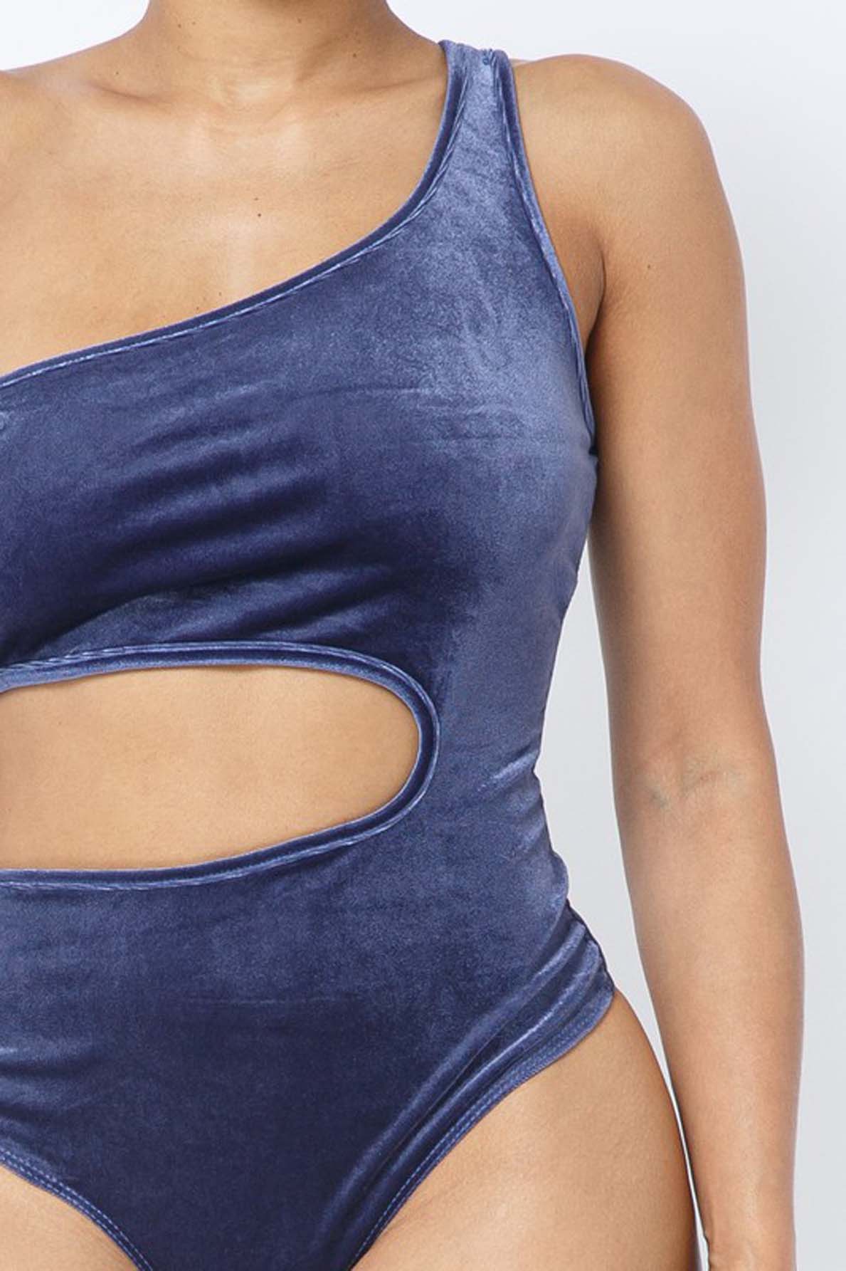 Velvet One-Shoulder Cutout Bodysuit – [Pack of 6]