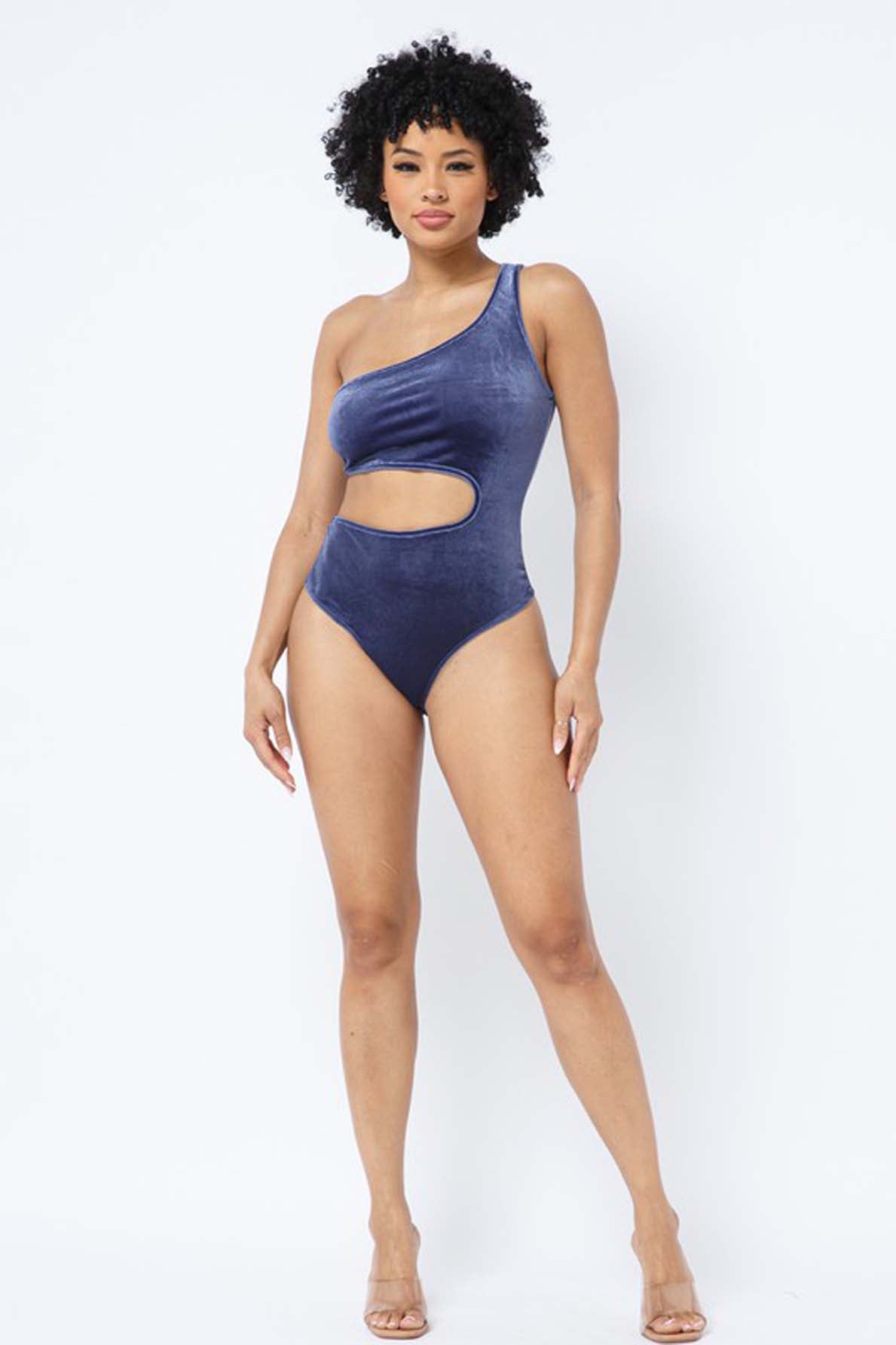 Velvet One-Shoulder Cutout Bodysuit – [Pack of 6]
