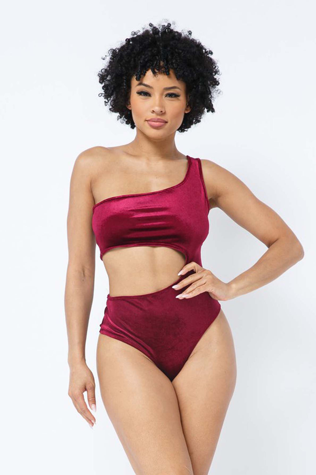 Velvet One-Shoulder Cutout Bodysuit – [Pack of 6]