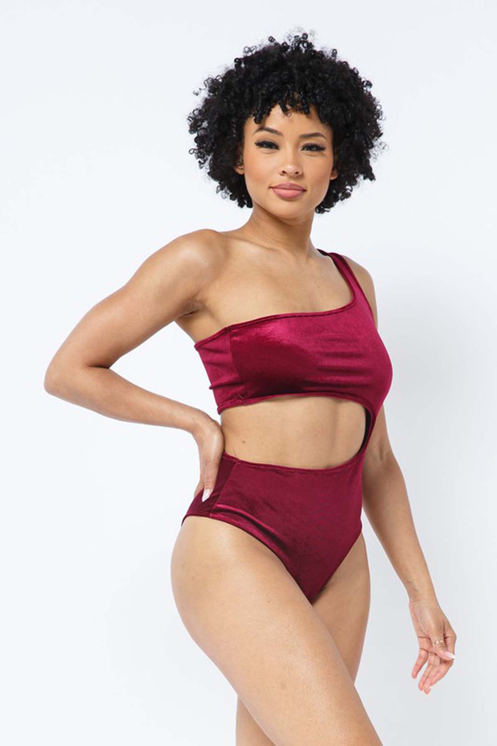 Velvet One-Shoulder Cutout Bodysuit – [Pack of 6]