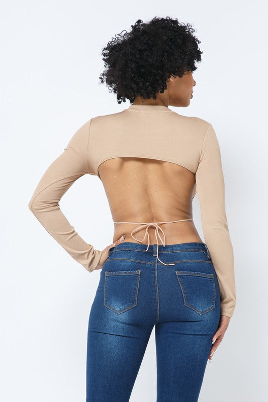Wholesale Open-Side Long Sleeve Crop Top Graphic Tie-Back [Pack of 6]