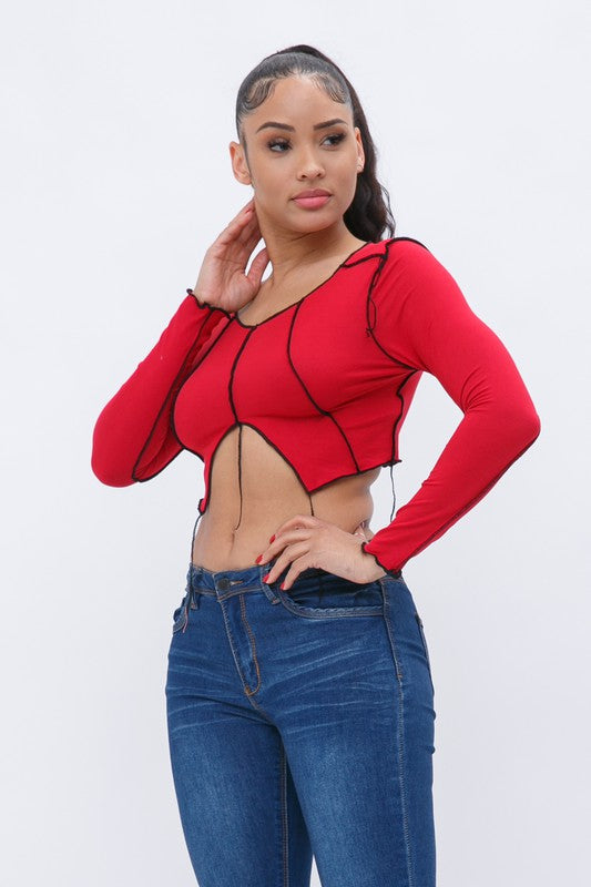 Contrast Stitch Long Sleeve Crop Top [Pack of 6]