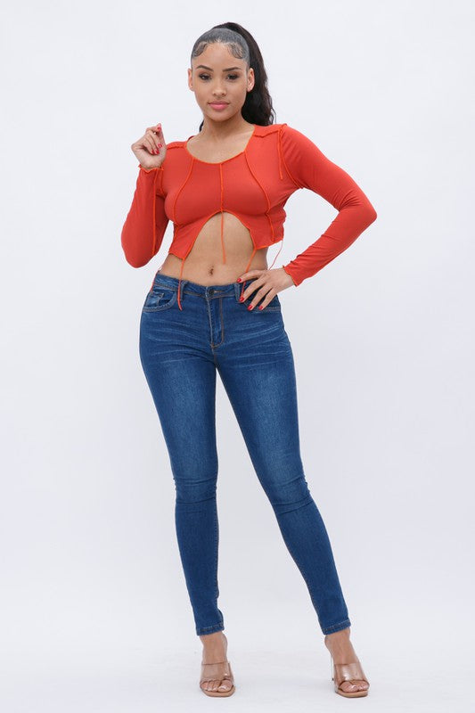 Contrast Stitch Long Sleeve Crop Top [Pack of 6]