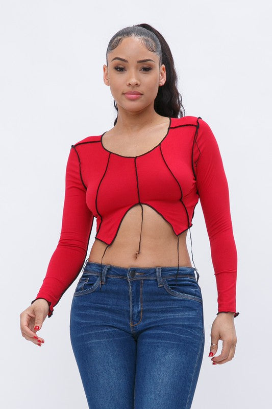 Contrast Stitch Long Sleeve Crop Top [Pack of 6]