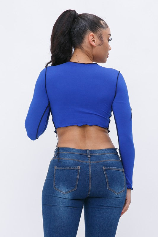 Contrast Stitch Long Sleeve Crop Top [Pack of 6]