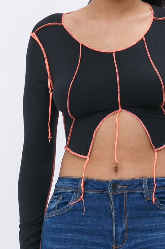 Contrast Stitch Long Sleeve Crop Top [Pack of 6]