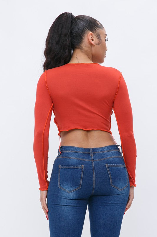 Contrast Stitch Long Sleeve Crop Top [Pack of 6]