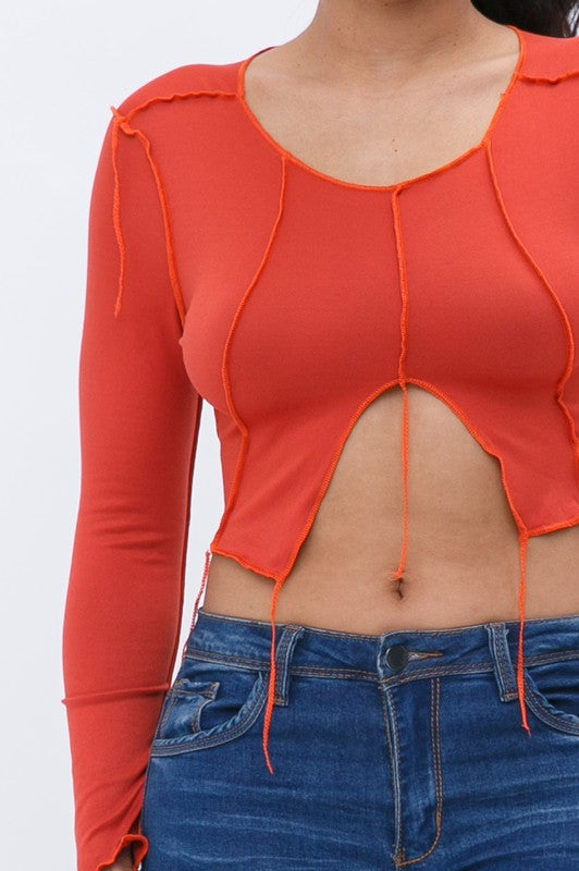 Contrast Stitch Long Sleeve Crop Top [Pack of 6]