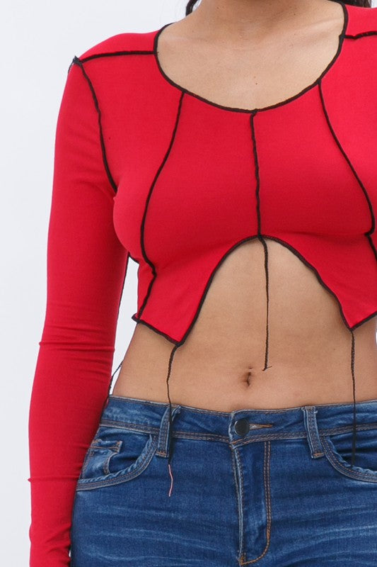 Contrast Stitch Long Sleeve Crop Top [Pack of 6]