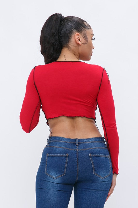 Contrast Stitch Long Sleeve Crop Top [Pack of 6]