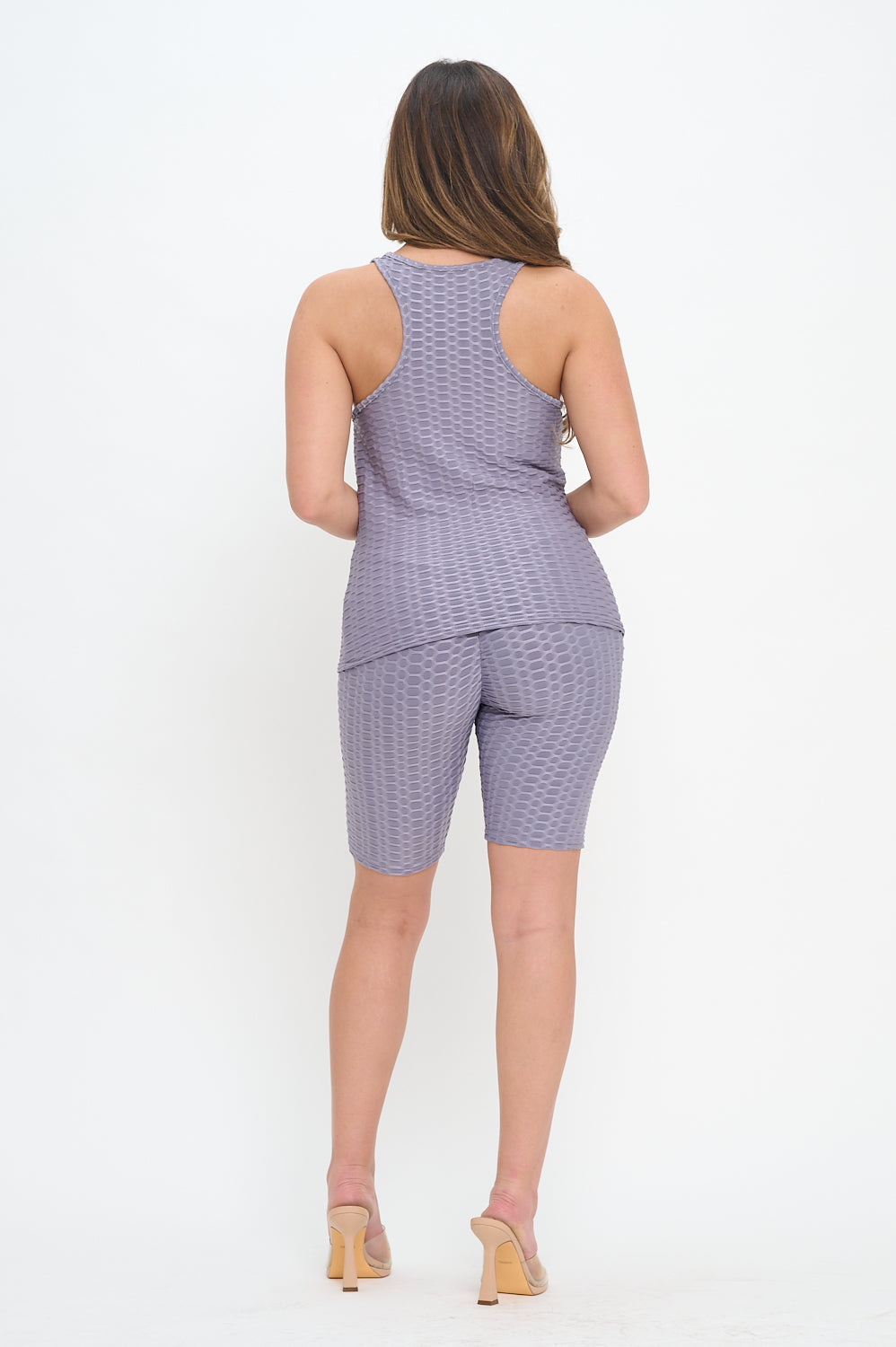 Honeycomb Textured 2-Piece Set – Tank & Biker Shorts Outfit [6 Pack Athleisure]