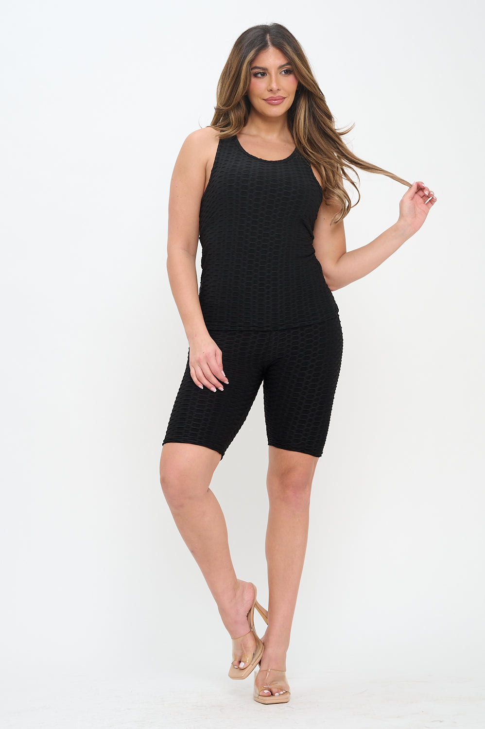 Honeycomb Textured 2-Piece Set – Tank & Biker Shorts Outfit [6 Pack Athleisure]